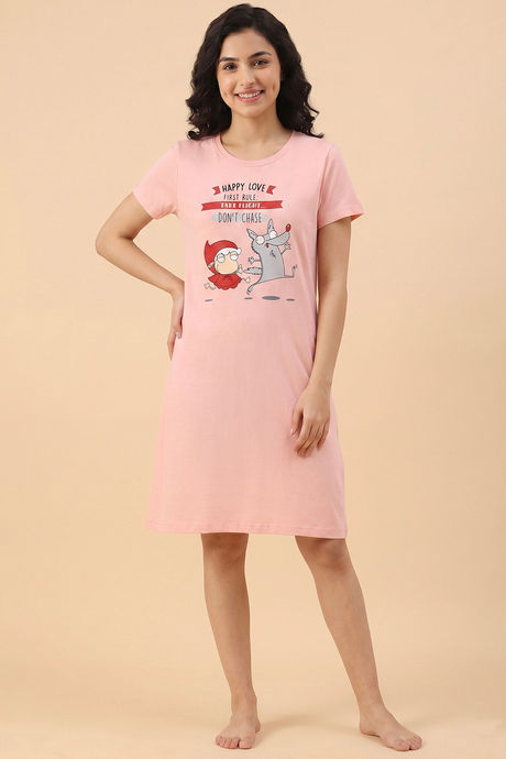 Zivame Farm Lore Knit Cotton Knee Length Nightdress - Pale Rosette — image 2